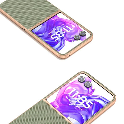 For Motorola Razr 50 Ultra 5G Case Electroplating Phone Cover Carbon Fiber Texture PU+TPU Protective Case
