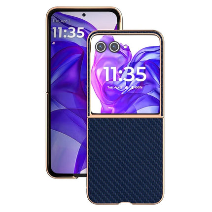 For Motorola Razr 50 Ultra 5G Case Electroplating Phone Cover Carbon Fiber Texture PU+TPU Protective Case