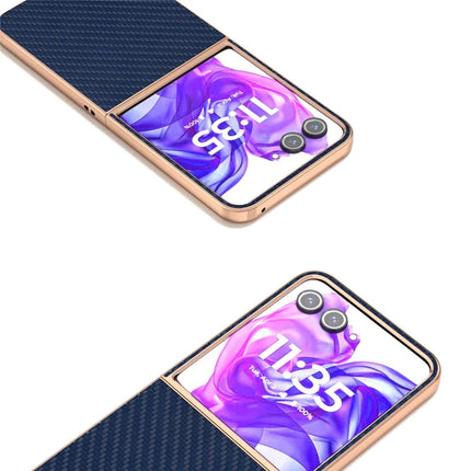 For Motorola Razr 50 Ultra 5G Case Electroplating Phone Cover Carbon Fiber Texture PU+TPU Protective Case