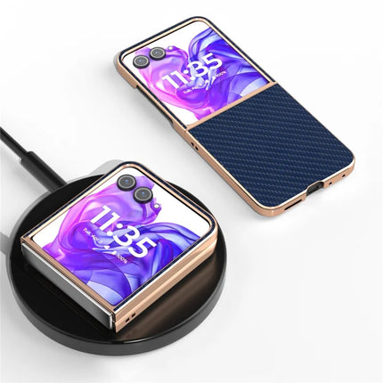 For Motorola Razr 50 Ultra 5G Case Electroplating Phone Cover Carbon Fiber Texture PU+TPU Protective Case