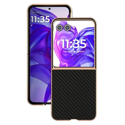 For Motorola Razr 50 Ultra 5G Case Electroplating Phone Cover Carbon Fiber Texture PU+TPU Protective Case