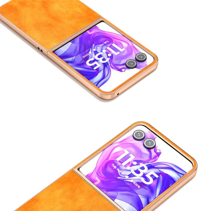 For Motorola Razr 50 Ultra 5G Case Electroplating Phone Cover PU Leather+TPU Litchi Texture Case