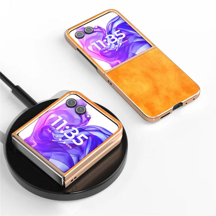 For Motorola Razr 50 Ultra 5G Case Electroplating Phone Cover PU Leather+TPU Litchi Texture Case