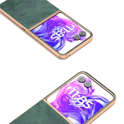 For Motorola Razr 50 Ultra 5G Case Electroplating Phone Cover PU Leather+TPU Litchi Texture Case