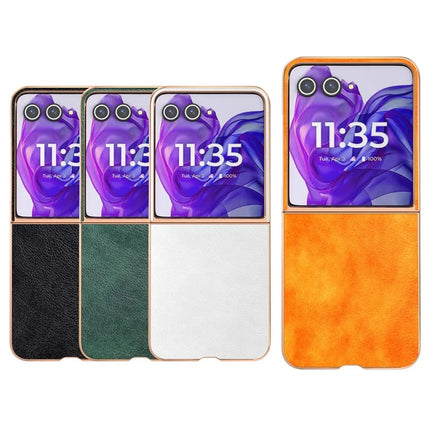 For Motorola Razr 50 Ultra 5G Case Electroplating Phone Cover PU Leather+TPU Litchi Texture Case