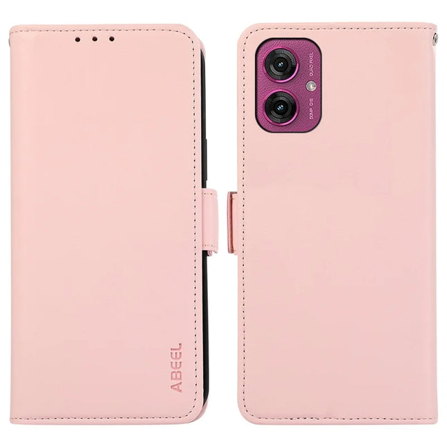 ABEEL For Motorola Moto G55 5G Case Leather Phone Cover with RFID Blocking Wallet - Pink