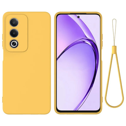 For Oppo A80 5G Case Liquid Silicone Anti-Scratch Phone Cover with Hand Strap - Yellow
