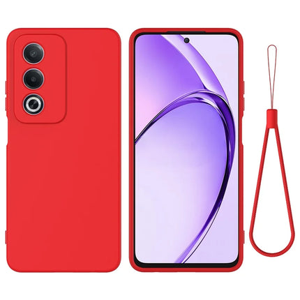 For Oppo A80 5G Case Liquid Silicone Anti-Scratch Phone Cover with Hand Strap - Red
