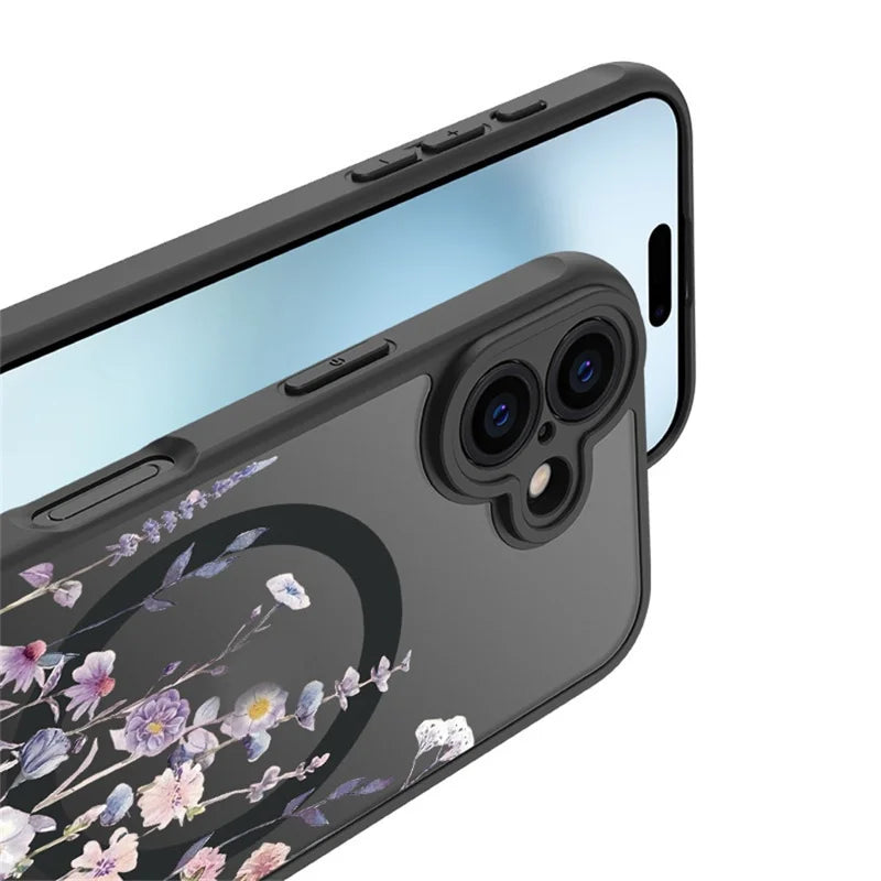 ShopCaseCart Premium Stylish iPhone 16 Protective cover Compatible with MagSafe Flower Printing Pattern Anti-Drop TPU+PC Phone Guard