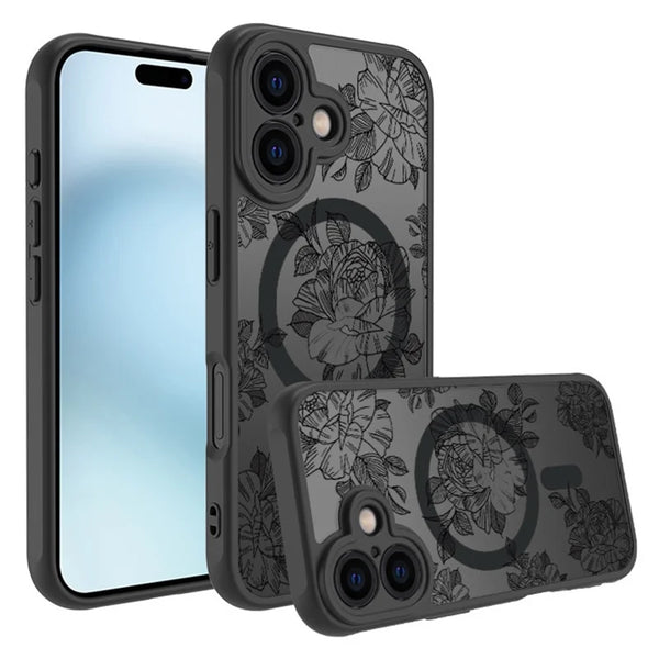 ShopCaseCart Premium Stylish iPhone 16 Protective cover Compatible with MagSafe Clear Floral Pattern Matte Anti-Drop TPU+PC Phone Guard