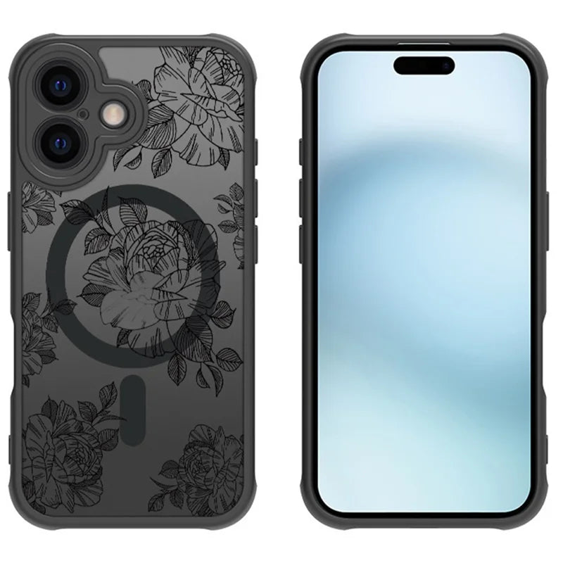 ShopCaseCart Premium Stylish iPhone 16 Protective cover Compatible with MagSafe Clear Floral Pattern Matte Anti-Drop TPU+PC Phone Guard