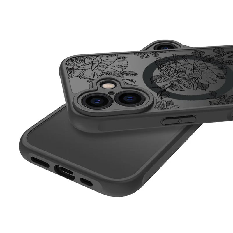 ShopCaseCart Premium Stylish iPhone 16 Protective cover Compatible with MagSafe Clear Floral Pattern Matte Anti-Drop TPU+PC Phone Guard