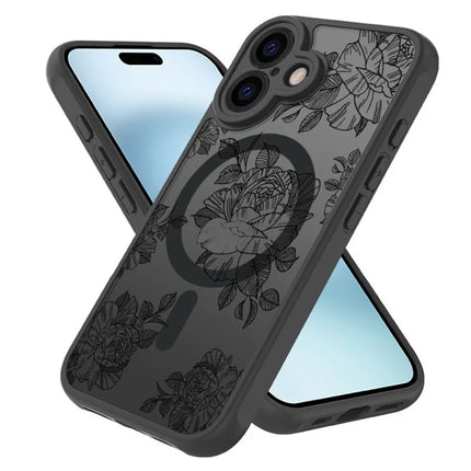 For iPhone 16 Plus Case Compatible with MagSafe Clear Floral Pattern Matte Anti-Drop TPU+PC Phone Cover