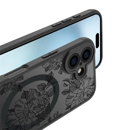 For iPhone 16 Plus Case Compatible with MagSafe Clear Floral Pattern Matte Anti-Drop TPU+PC Phone Cover