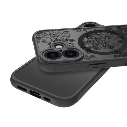 For iPhone 16 Plus Case Compatible with MagSafe Clear Floral Pattern Matte Anti-Drop TPU+PC Phone Cover