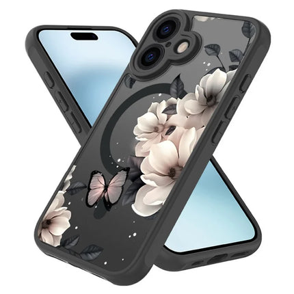 For iPhone 16 Case Compatible with MagSafe Ink Painting Butterfly Pattern TPU+PC Phone Cover