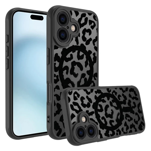 For iPhone 16 Plus Case Compatible with MagSafe Leopard Pattern TPU+PC Phone Cover