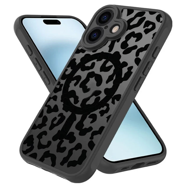 For iPhone 16 Plus Case Compatible with MagSafe Leopard Pattern TPU+PC Phone Cover