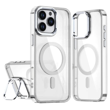 For iPhone 16 Pro Max Case Compatible with MagSafe Camera Kickstand Clear Acrylic Phone Cover - White
