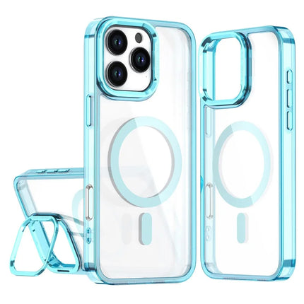 For iPhone 16 Pro Max Case Compatible with MagSafe Camera Kickstand Clear Acrylic Phone Cover - Blue