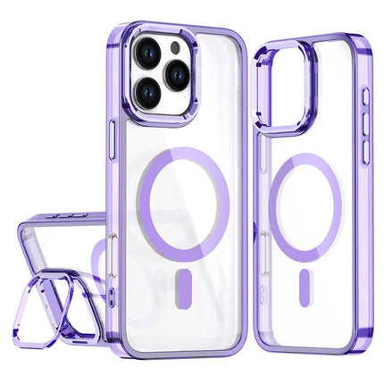 For iPhone 16 Pro Max Case Compatible with MagSafe Camera Kickstand Clear Acrylic Phone Cover - Purple