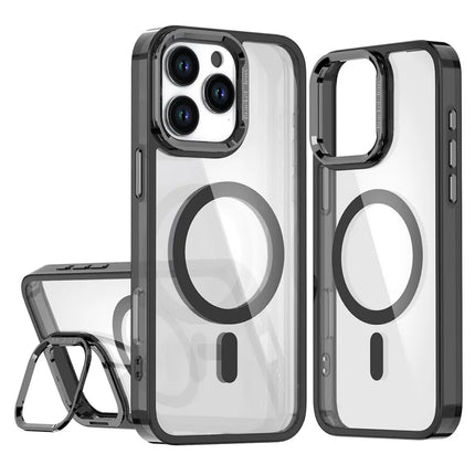 For iPhone 16 Pro Max Case Compatible with MagSafe Camera Kickstand Clear Acrylic Phone Cover - Black