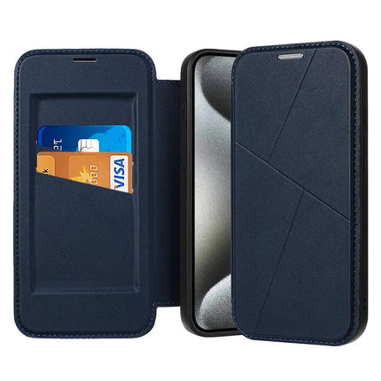 For iPhone 15 Pro Max Case Magnetic Closure Card Slot Leather Flip Phone Cover - Midnight Blue