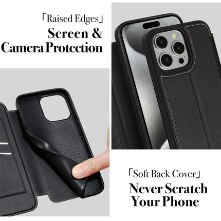 For iPhone 15 Pro Max Case Magnetic Closure Card Slot Leather Flip Phone Cover