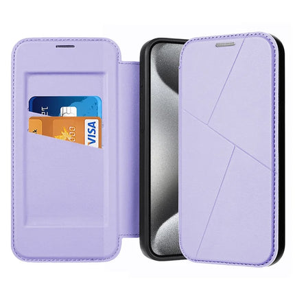 For iPhone 15 Pro Max Case Magnetic Closure Card Slot Leather Flip Phone Cover - Purple