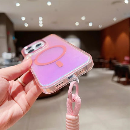 For iPhone 16 Pro Max Case Compatible with MagSafe Chameleon Design TPU+PC Phone Cover with Wrist Strap