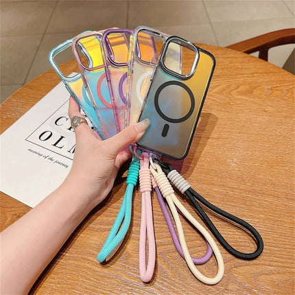 For iPhone 16 Pro Max Case Compatible with MagSafe Chameleon Design TPU+PC Phone Cover with Wrist Strap