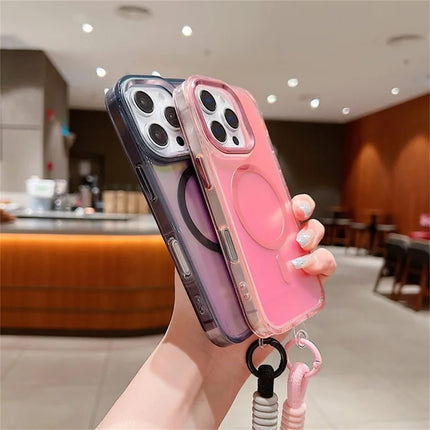 For iPhone 16 Pro Max Case Compatible with MagSafe Chameleon Design TPU+PC Phone Cover with Wrist Strap