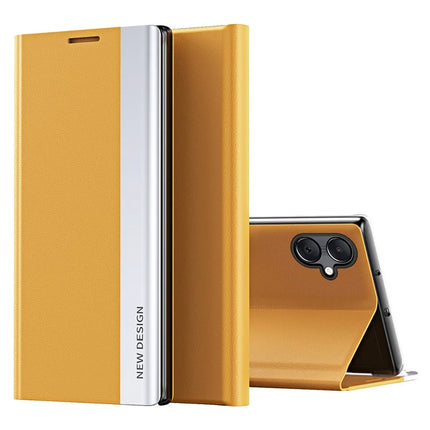 For Samsung Galaxy A06 Case Anti-Drop Leather Phone Cover with Stand - Yellow