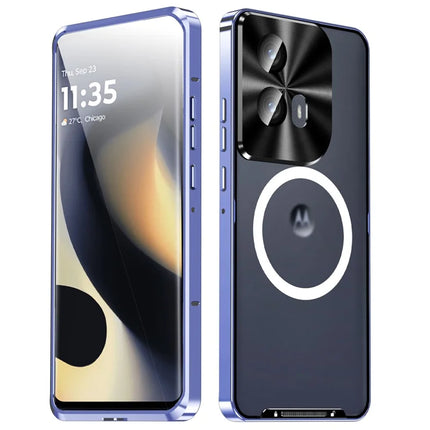 Magic Shield Magnetic Series for Motorola Edge (2024) 5G Case Metal+TPU Phone Cover with Lens Guard - Purple
