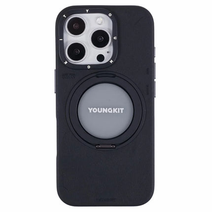 YOUNGKIT For iPhone 16 Pro Case Compatible with MagSafe Rotating Kickstand PU+TPU Phone Cover
