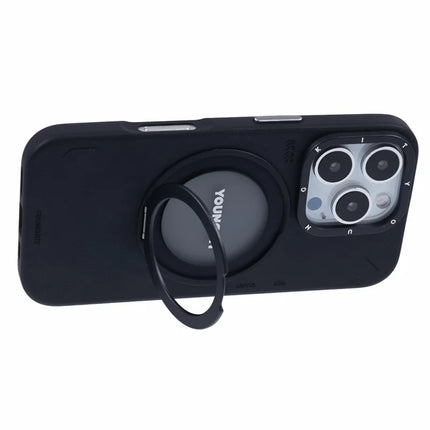 YOUNGKIT For iPhone 16 Pro Case Compatible with MagSafe Rotating Kickstand PU+TPU Phone Cover