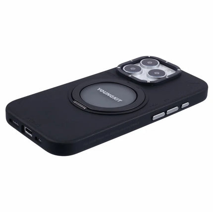 YOUNGKIT For iPhone 16 Pro Case Compatible with MagSafe Rotating Kickstand PU+TPU Phone Cover