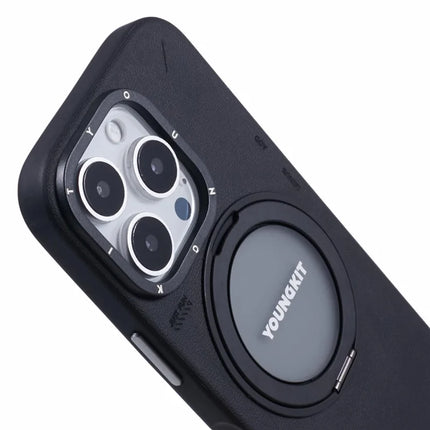 YOUNGKIT For iPhone 16 Pro Case Compatible with MagSafe Rotating Kickstand PU+TPU Phone Cover