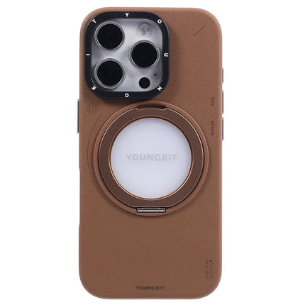 YOUNGKIT For iPhone 16 Pro Case Compatible with MagSafe Rotating Kickstand PU+TPU Phone Cover