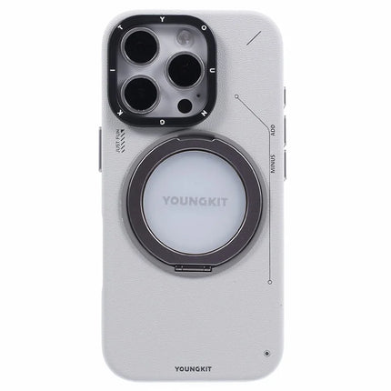 YOUNGKIT For iPhone 16 Pro Case Compatible with MagSafe Rotating Kickstand PU+TPU Phone Cover