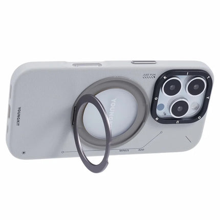 YOUNGKIT For iPhone 16 Pro Case Compatible with MagSafe Rotating Kickstand PU+TPU Phone Cover