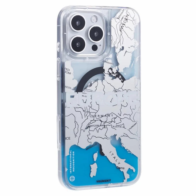 YOUNGKIT For iPhone 16 Pro Case Compatible with MagSafe IMD Map Pattern Quicksand PC+TPU Phone Cover - Europe