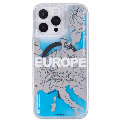 YOUNGKIT For iPhone 16 Pro Case Compatible with MagSafe IMD Map Pattern Quicksand PC+TPU Phone Cover