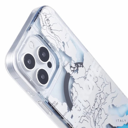 YOUNGKIT For iPhone 16 Pro Case Compatible with MagSafe IMD Map Pattern Quicksand PC+TPU Phone Cover