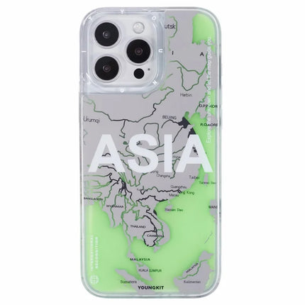 YOUNGKIT For iPhone 16 Pro Case Compatible with MagSafe IMD Map Pattern Quicksand PC+TPU Phone Cover