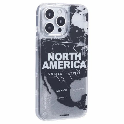YOUNGKIT For iPhone 16 Pro Case Compatible with MagSafe IMD Map Pattern Quicksand PC+TPU Phone Cover - North America