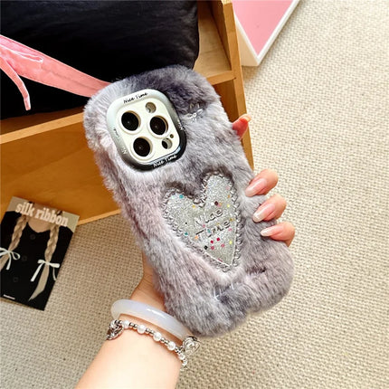 ShopCaseCart Kickstand Stand iPhone 15 Pro Max Protective cover Sparkly Heart Lens Kickstand Soft Plush TPU Phone Guard