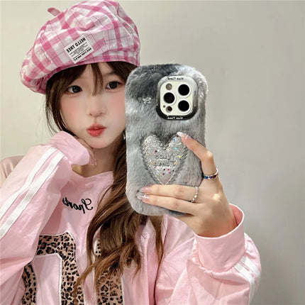 ShopCaseCart Kickstand Stand iPhone 15 Pro Max Protective cover Sparkly Heart Lens Kickstand Soft Plush TPU Phone Guard