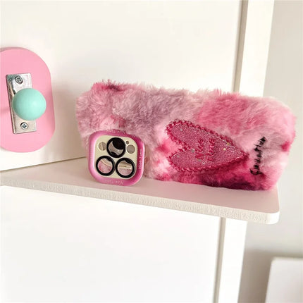 ShopCaseCart Kickstand Stand iPhone 15 Pro Max Protective cover Sparkly Heart Lens Kickstand Soft Plush TPU Phone Guard