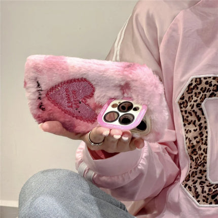 ShopCaseCart Kickstand Stand iPhone 15 Pro Max Protective cover Sparkly Heart Lens Kickstand Soft Plush TPU Phone Guard